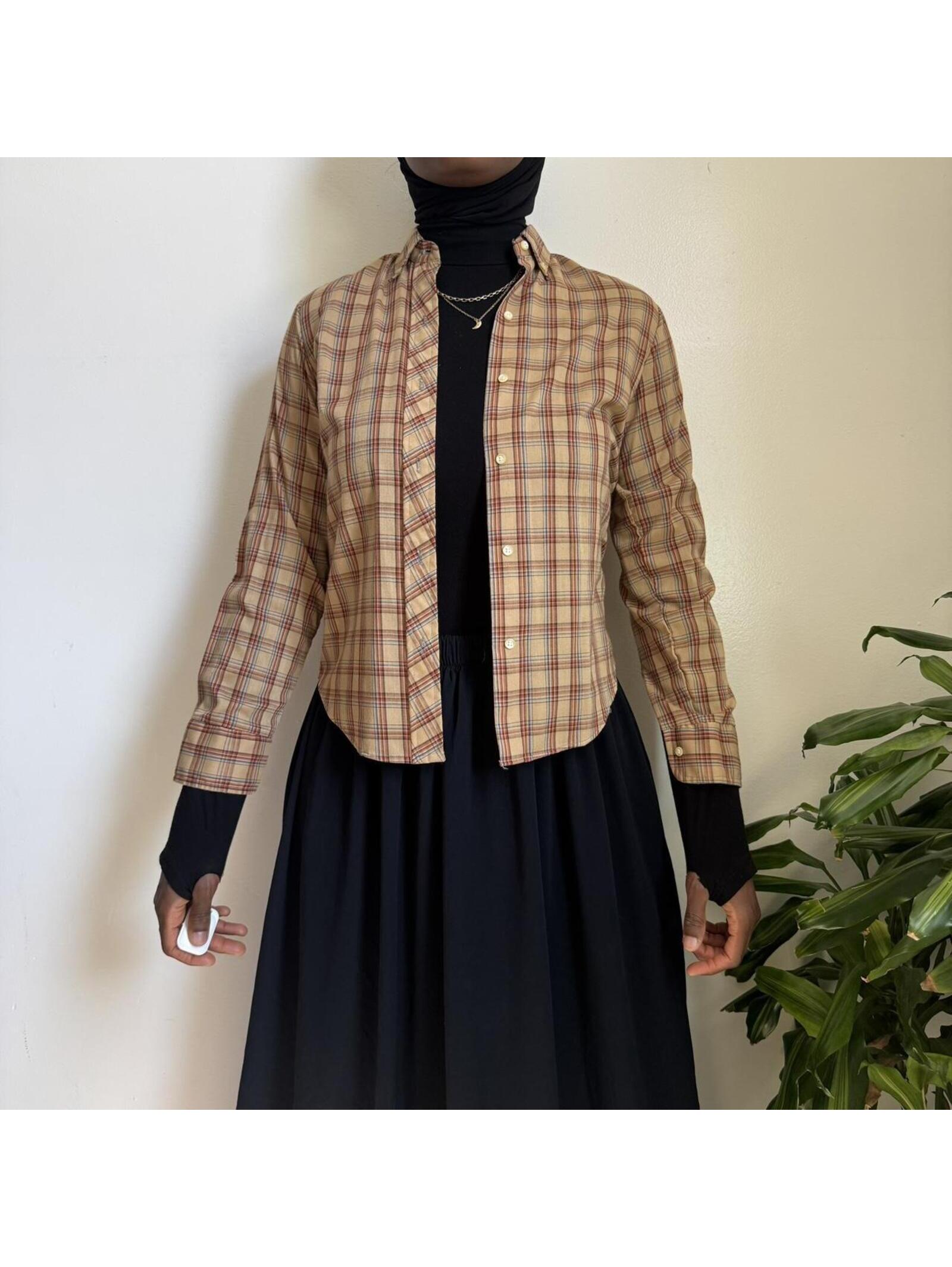 Rare Vintage 70s Shady Lady Plaid Button Down Earth Tone Fits Xs-S